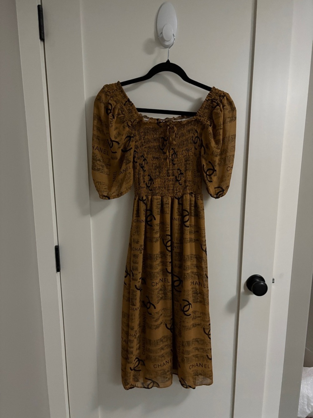 Chanel-Inspired Mustard Brown Smocked Midi Dress size XXS